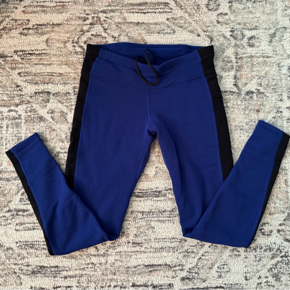 Athleta Blue and Black fleece lined leggings